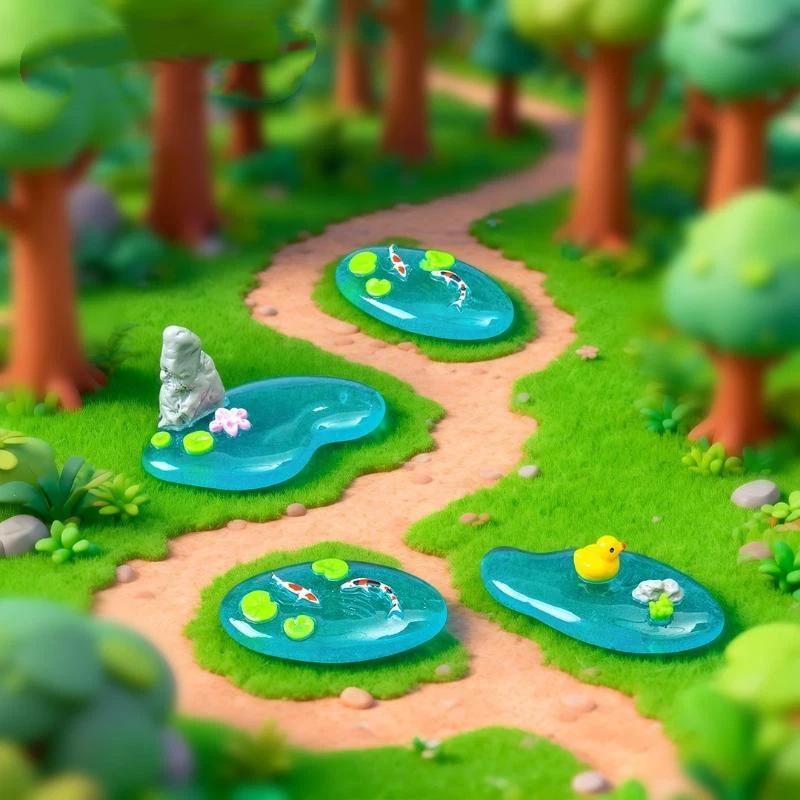 Bonsai Garden With Koi Pond - ⑧ ของตกแต่งบ่อเรซินขนาดเล็ก ลายปลาคาร์ฟ เป็ด และบัว ผิวเรียบเนียน